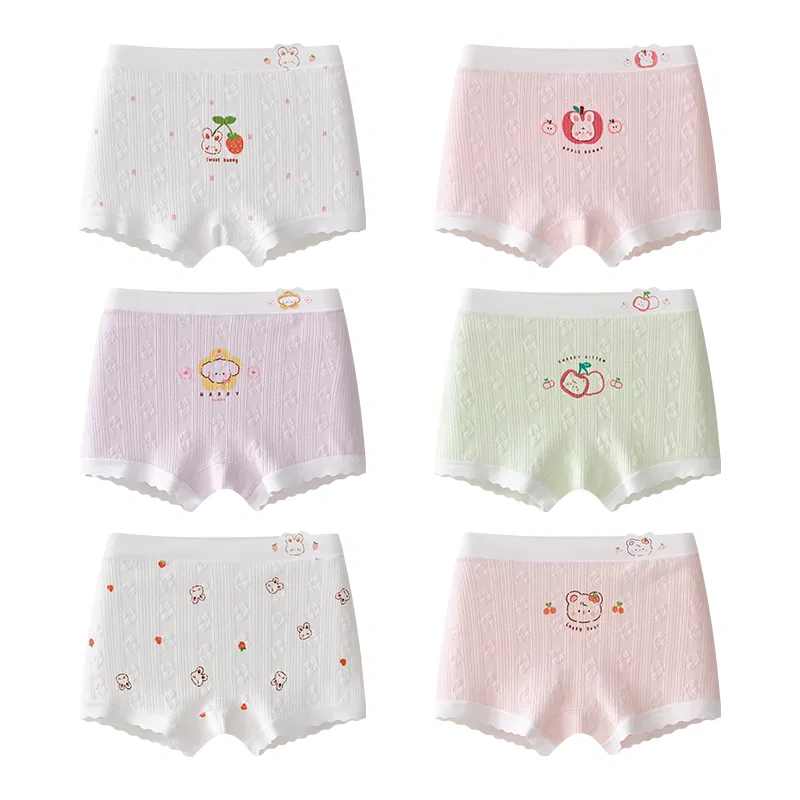 Детские трусы-боксеры для девочек хлопковые 6 штук Red bean, Pink Light Pink White Off White Purple Green