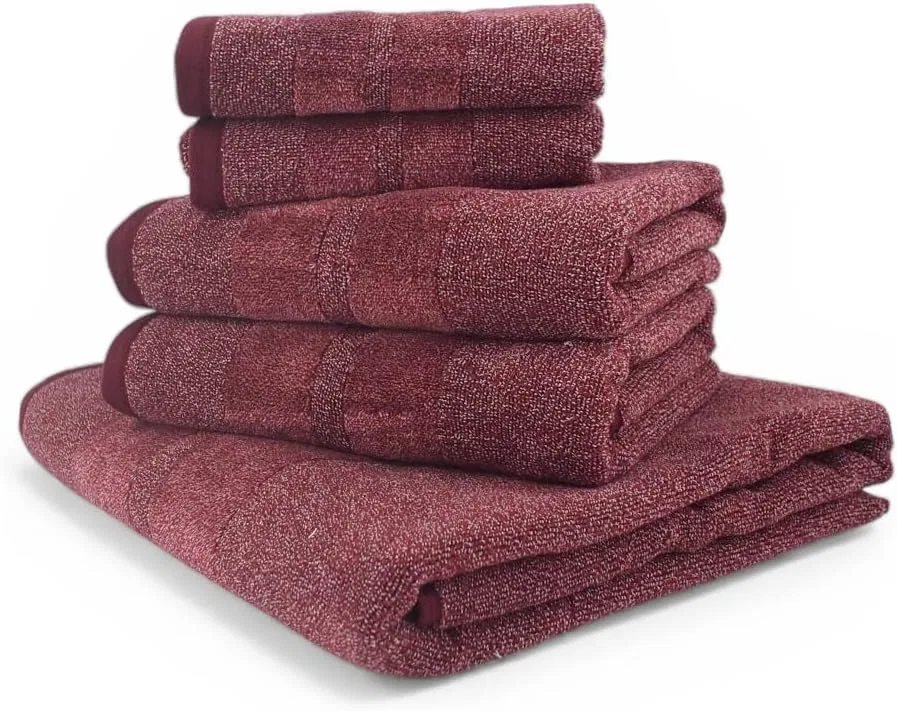 Полотенца из мягкого махрового меланжа, Biancocasa, набор 5 шт., 480 г/м², Бордо