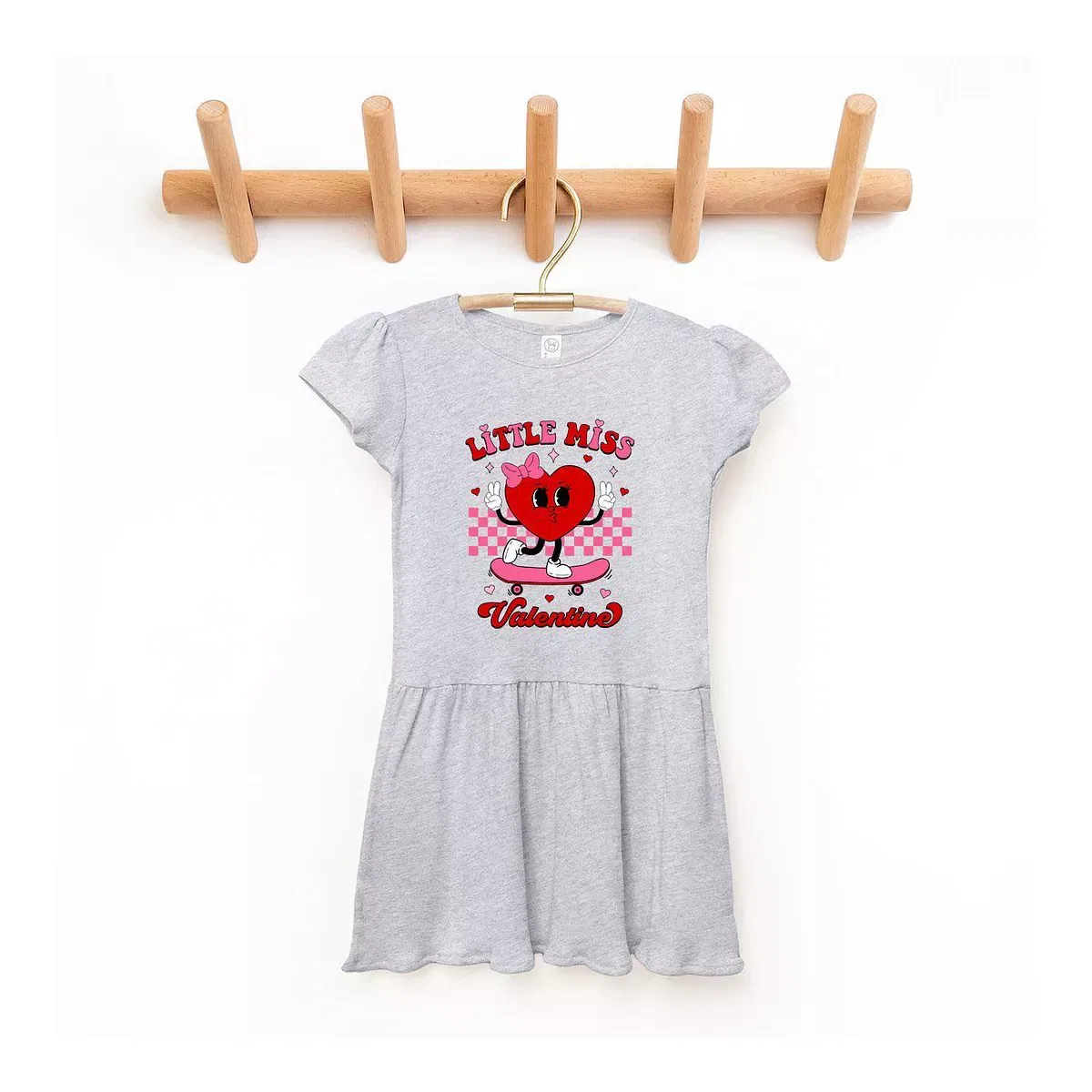 Детское платье с принтом Little Miss Valentine Skateboard The Juniper Shop, Heather Grey