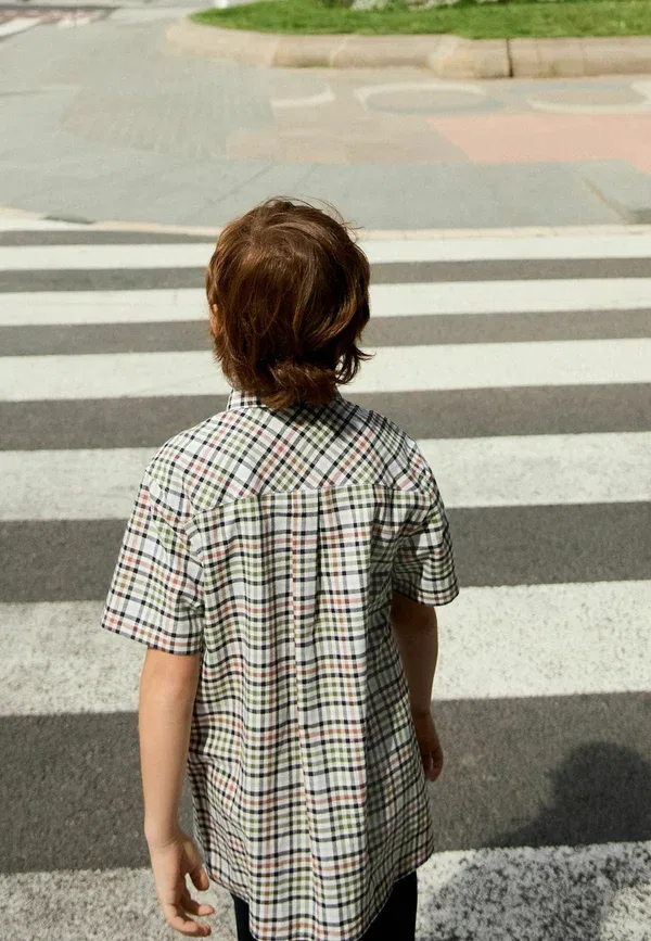 Рубашка хлопковая Regular fit smart shirt Next, ecru gingham check, экрю — фото 3