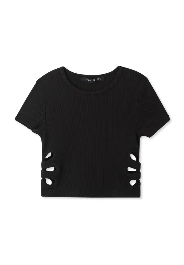 Футболка хлопковая Crop con dettagli cut-out Terranova, черный — фото 4
