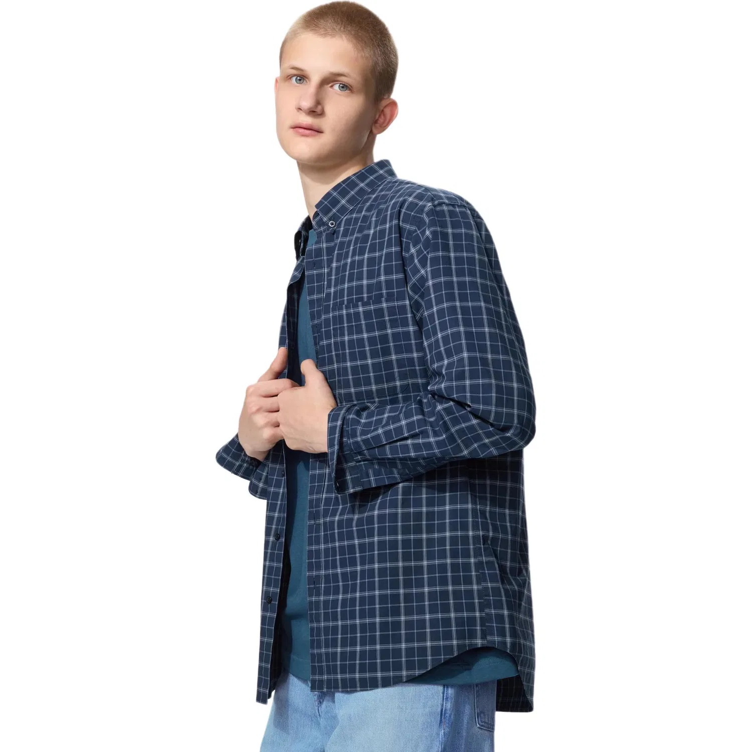 Мужская рубашка с принтом Marine Blue UNIQLO, 69 Marine Blue — фото 4