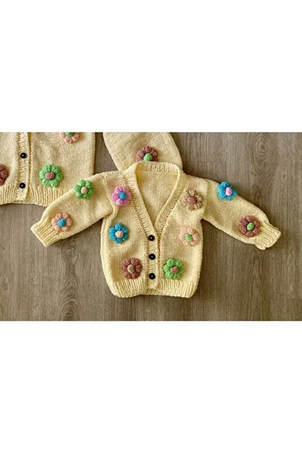 Детский кардиган с цветочным принтом Hand Knitted Daisy Floral Baby Hobihanem Tuhafiye, Nude Color