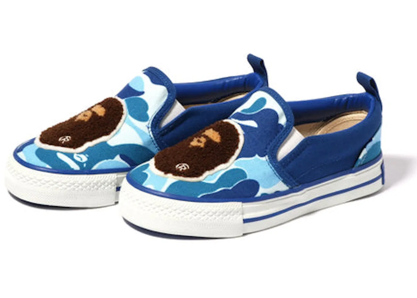Детские кеды с принтом A Bathing Ape Ape Head Slip On BAPE, Blue/Green/White