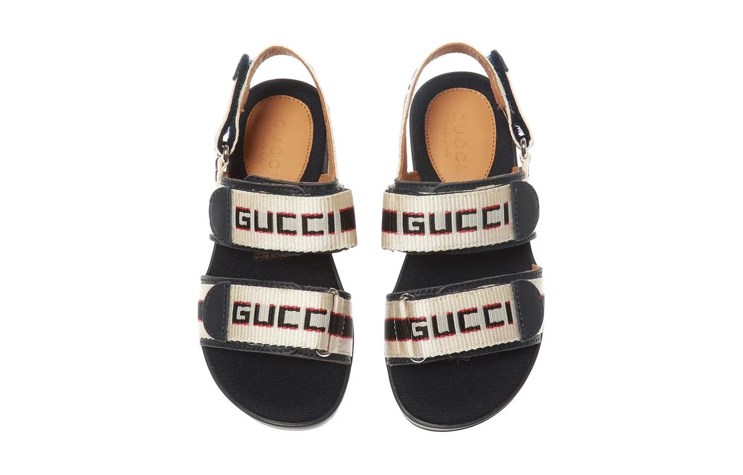 Детские сандалии для мальчиков с полосатым принтом GUCCI, Navy Blue Beige — фото 4
