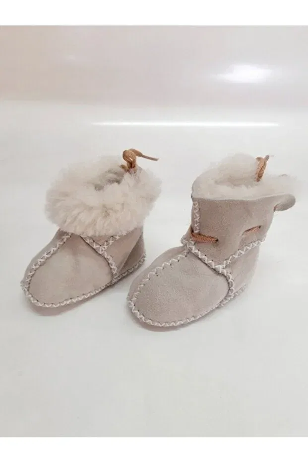 Детские ботинки для новорожденных кожаные модель Baby organic lambskin baby boots baby booties first step shoes Tuğbiş, Beige — фото 2