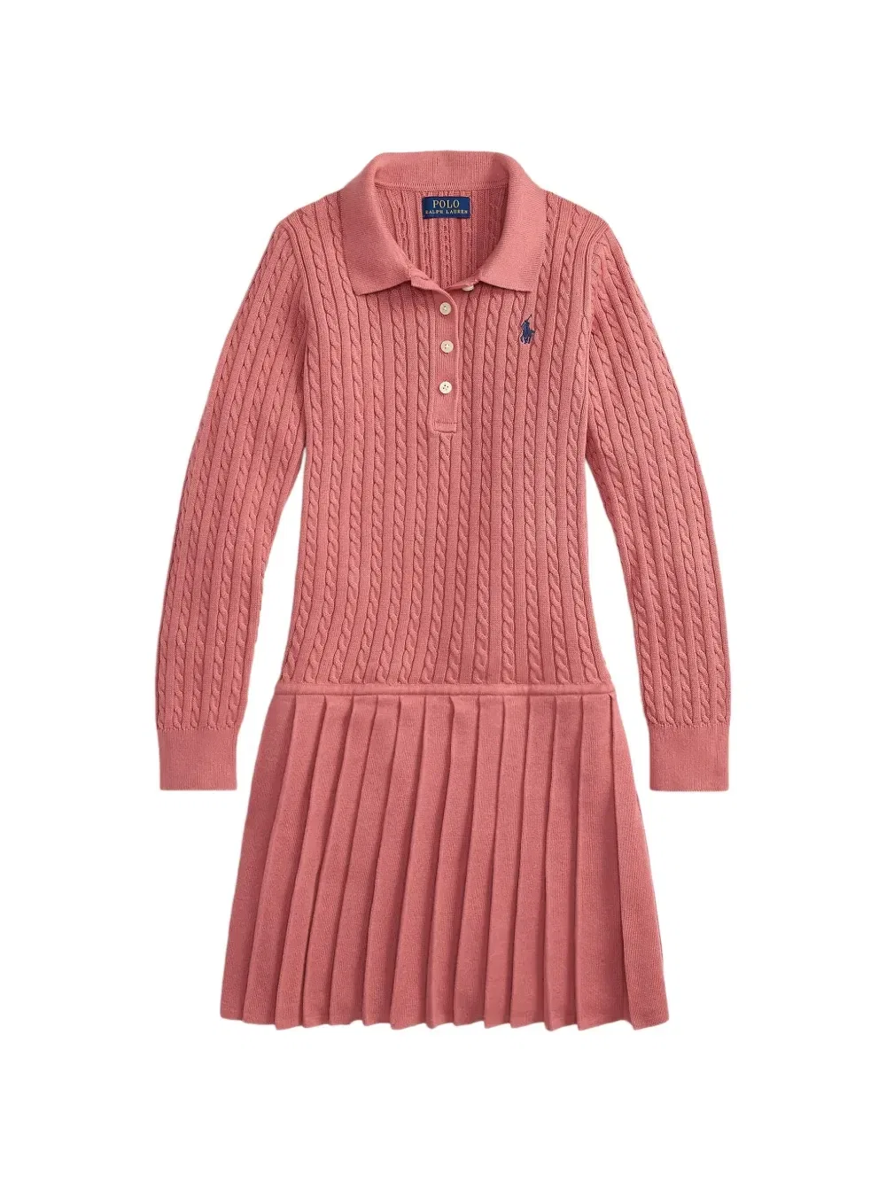 Вязаное платье с плиссировкой Polo Ralph Lauren Kids, розовый