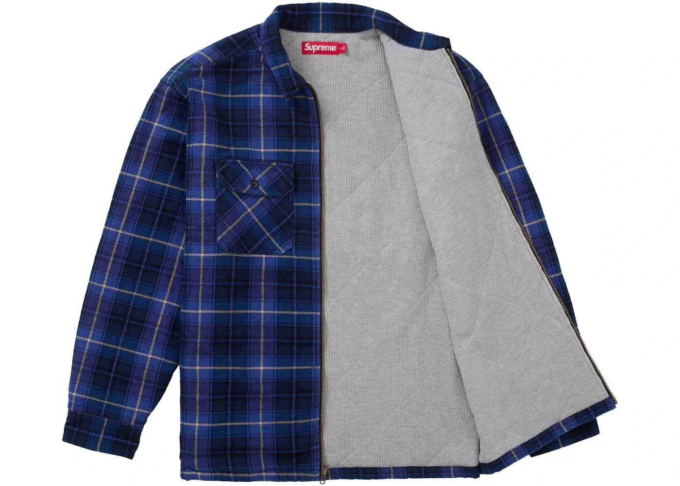 Мужская рубашка с принтом Supreme Thermal Lined Zip Up Flannel Shirt, Blue — фото 2