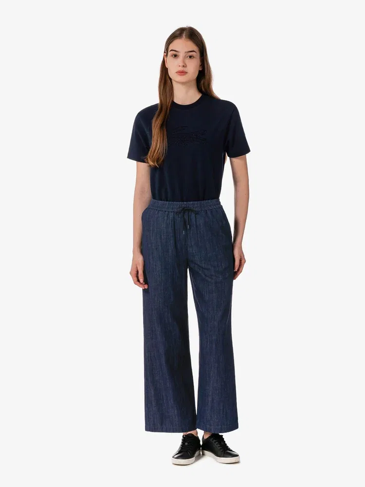 Брюки LACOSTE Navy из льна, широкие, с эластичной талией