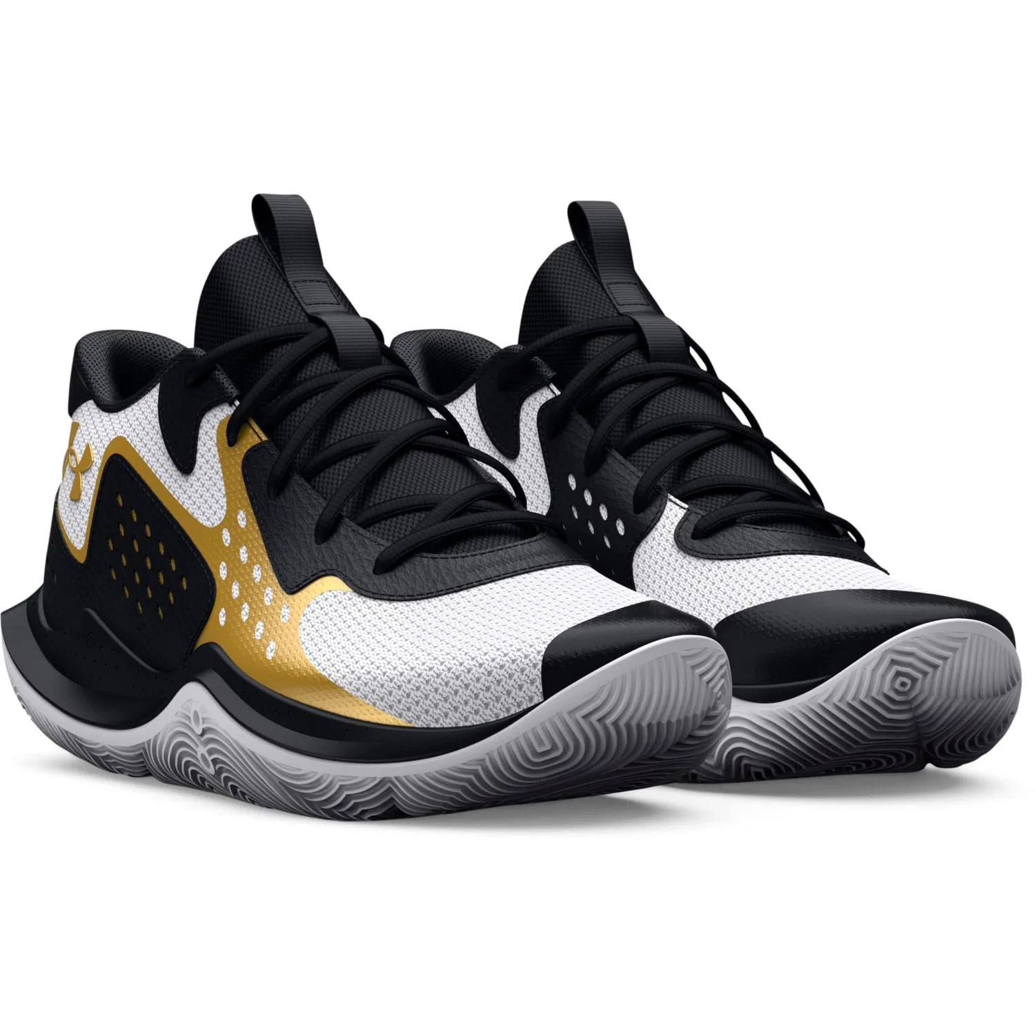 Детские кроссовки для мальчиков с закрытым носком Grade School Jet '23 Under Armour, 100 White Black Gold Metallic — фото 2