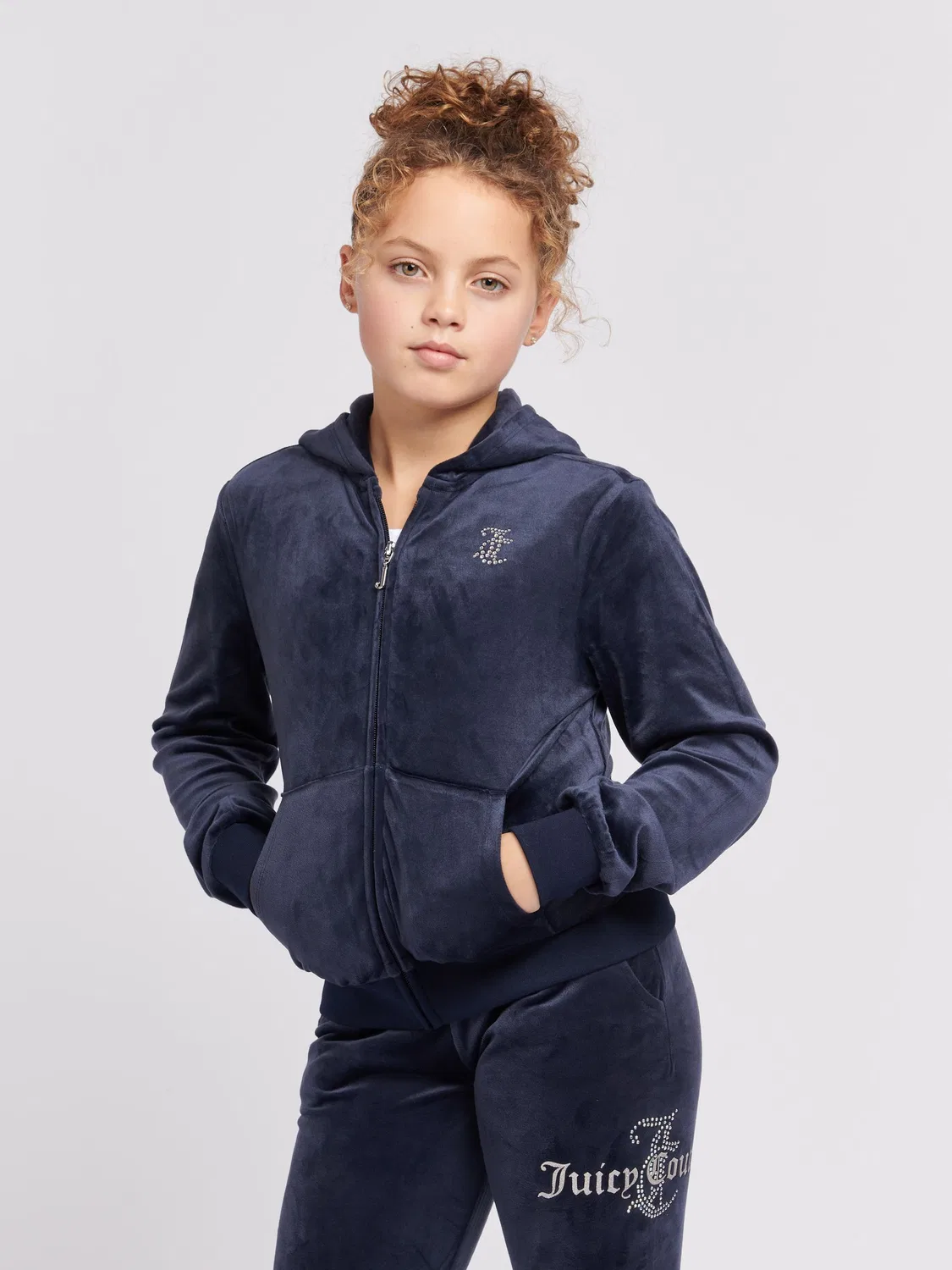 Толстовка с капюшоном на молнии, с кристаллами Juicy Couture, светло-голубой — фото 2