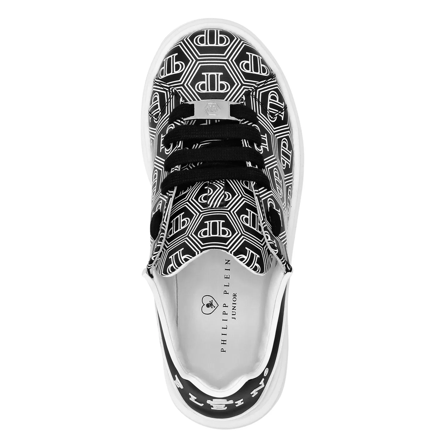 Детские кроссовки с монограммой Philipp Plein, Black/White — фото 2