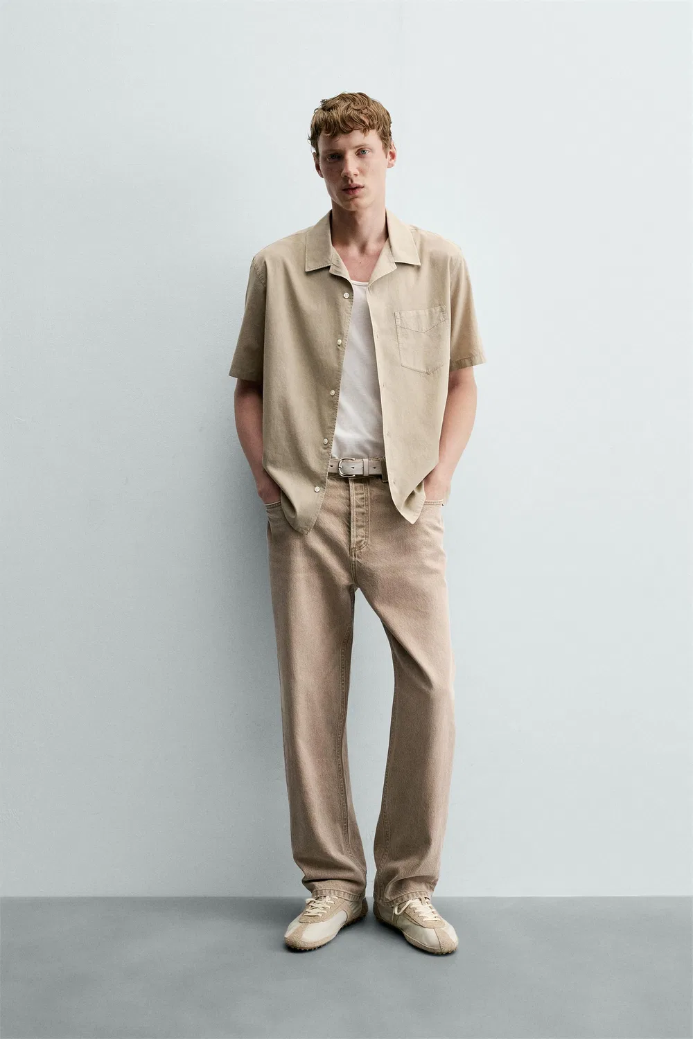 Рубашка из хлопкового вуаля ZARA, Taupe grey