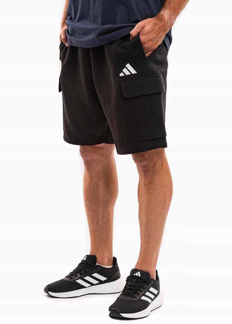 Мужские шорты из флиса с карго-карманами Essentials Feelcozy Fleece Cargo Adidas, Schwarz — фото 2