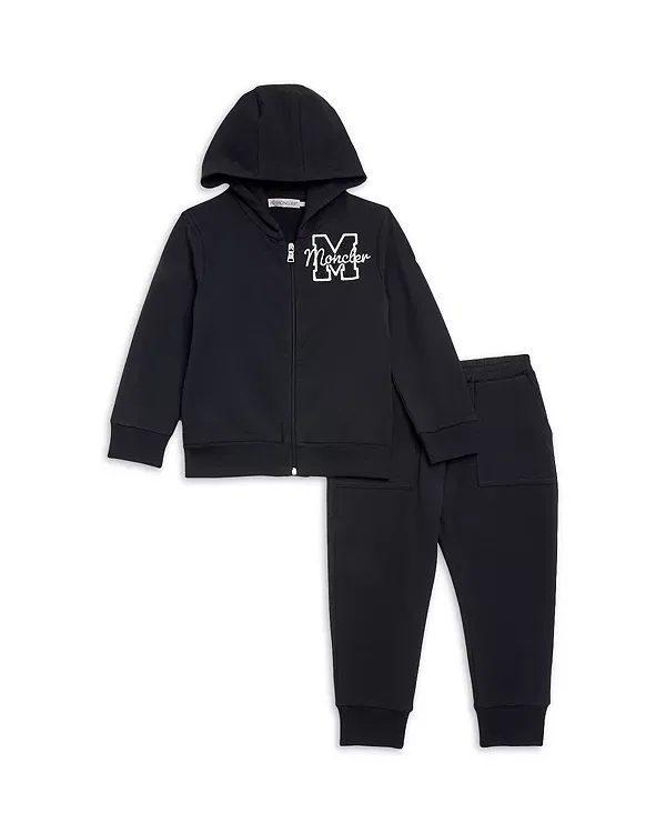 Детский комплект из худи и спортивных штанов с логотипом Moncler, темно-синий