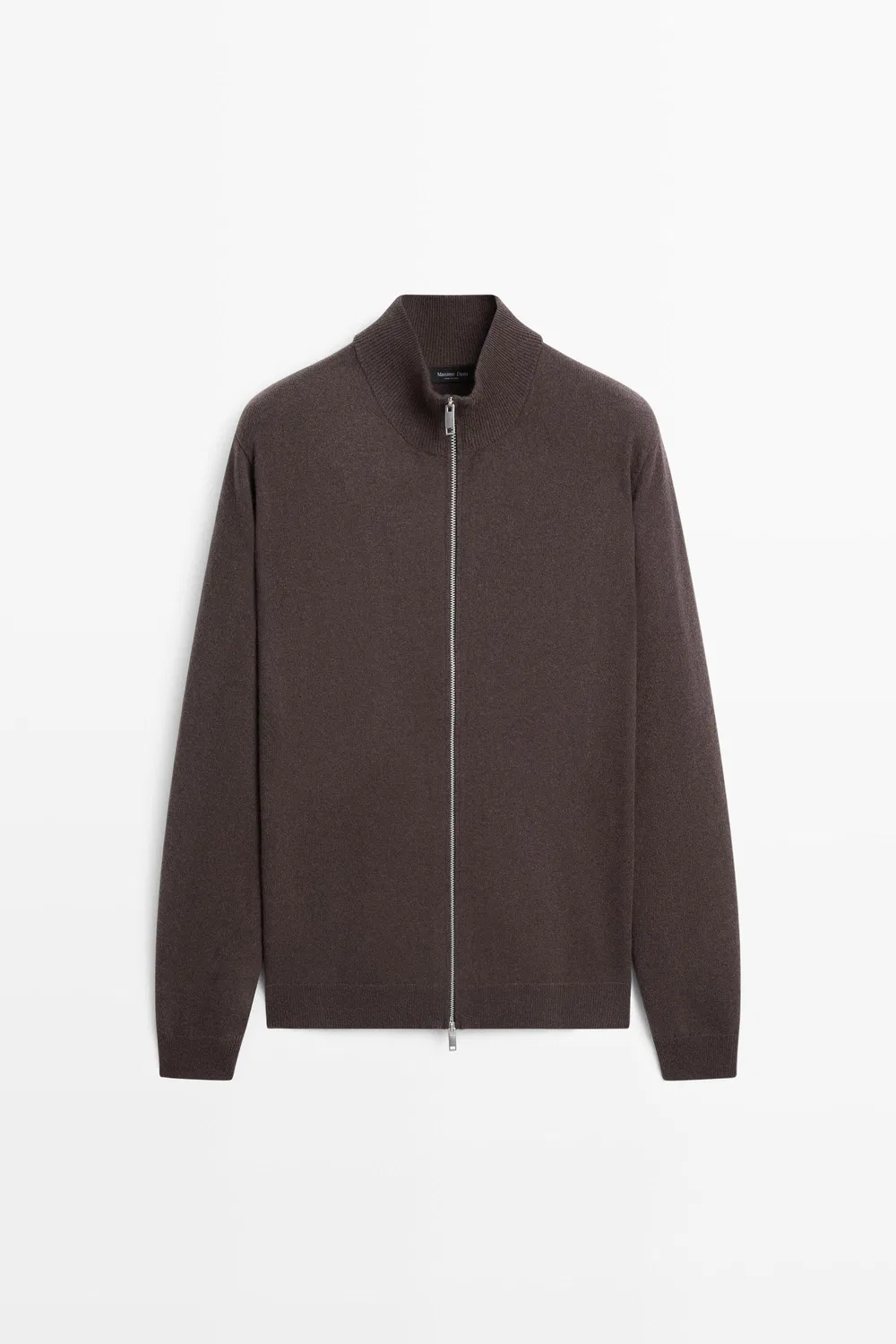 Кардиган Massimo Dutti Wool Blend Zip-detail, коричневый — фото 2