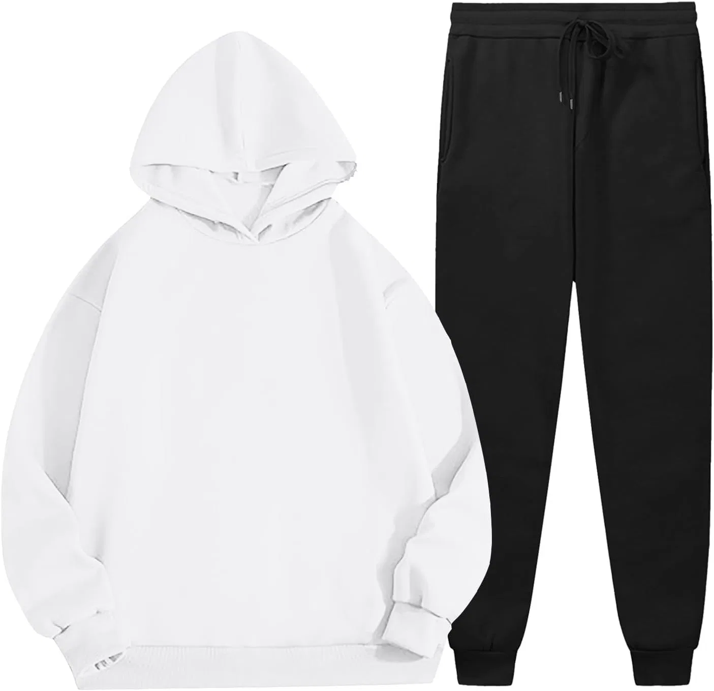 Женский спортивный комплект из худи и джоггеров, Oversized, с флисовой подкладкой, белый