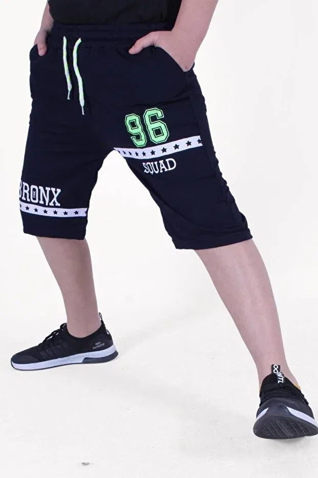 Детские шорты для мальчиков с принтом Bronx Text Printed Fyk Kids, Navy Blue