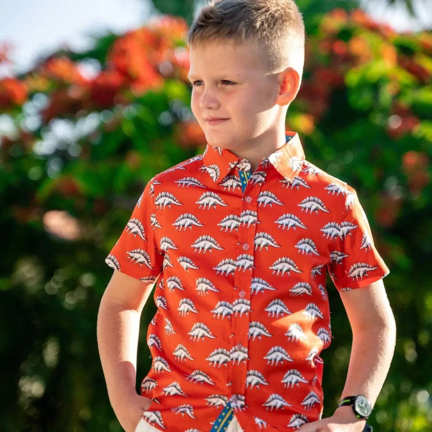 Детская рубашка с принтом динозавров TukTuk Designs, Tangerine