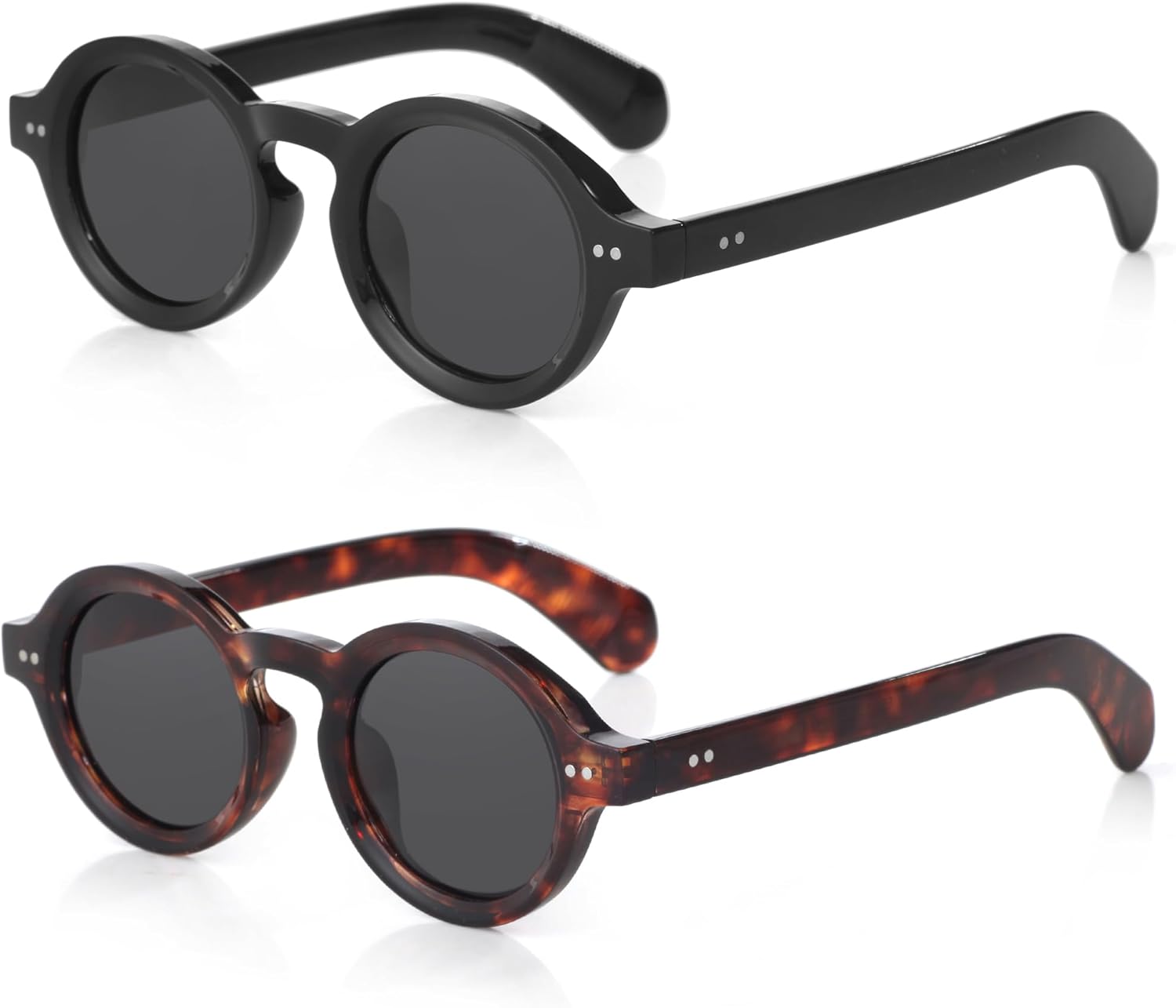 

Модные круглые поляризованные солнцезащитные очки для мужчин и женщин, массивные солнцезащитные очки в стиле хиппи, ретро-стиль 90-х Teumire, A09 2 Pack-black/Grey+black Leopard/Grey