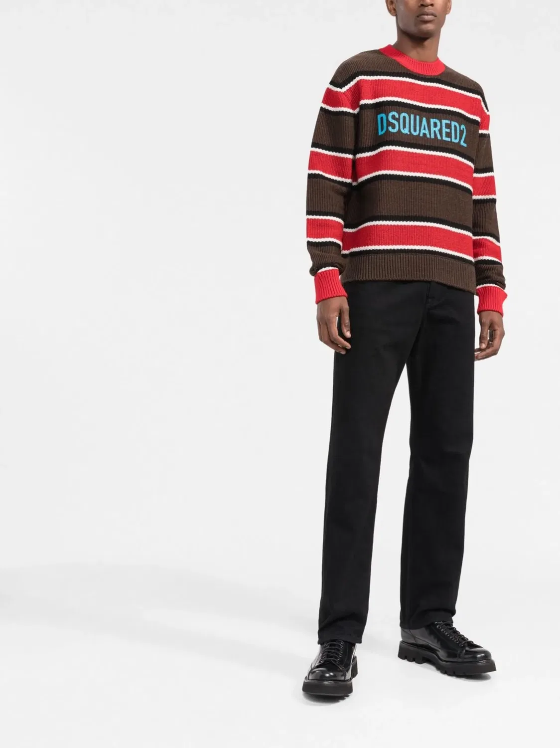Джаккардовый джемпер с полосками и логотипом DSQUARED2, коричневый — фото 2