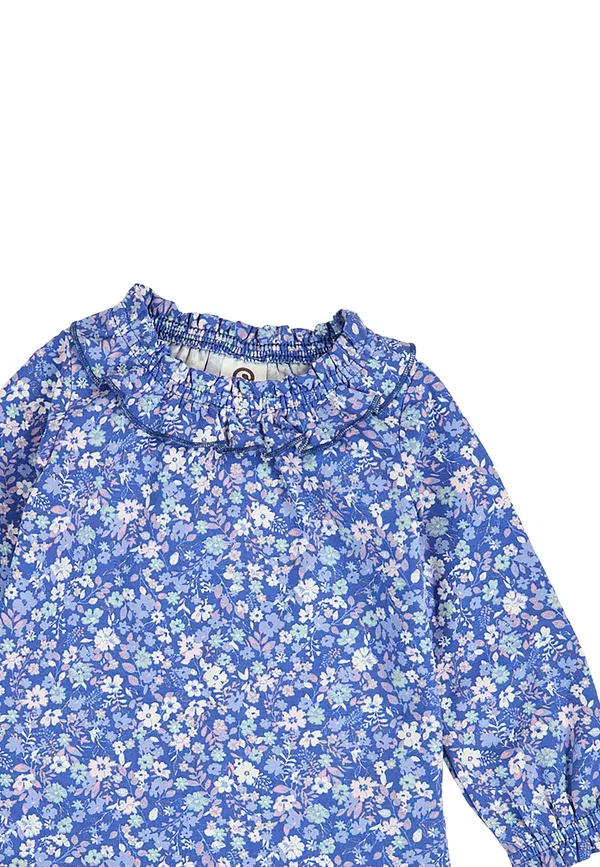 Футболка с длинным рукавом, флоральный узор, long sleeved top, Musli By Green Cotton, azure blue-nectar-tofu, синий — фото 3