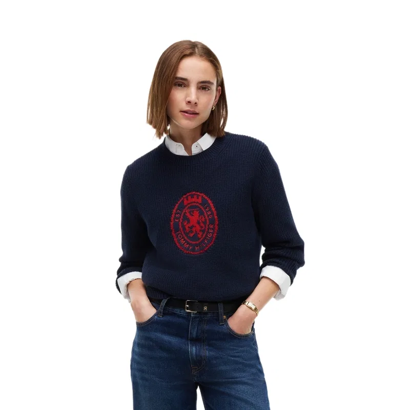 Женский джемпер с круглым вырезом, свободный крой, Tommy Hilfiger, Navy Blue C1G
