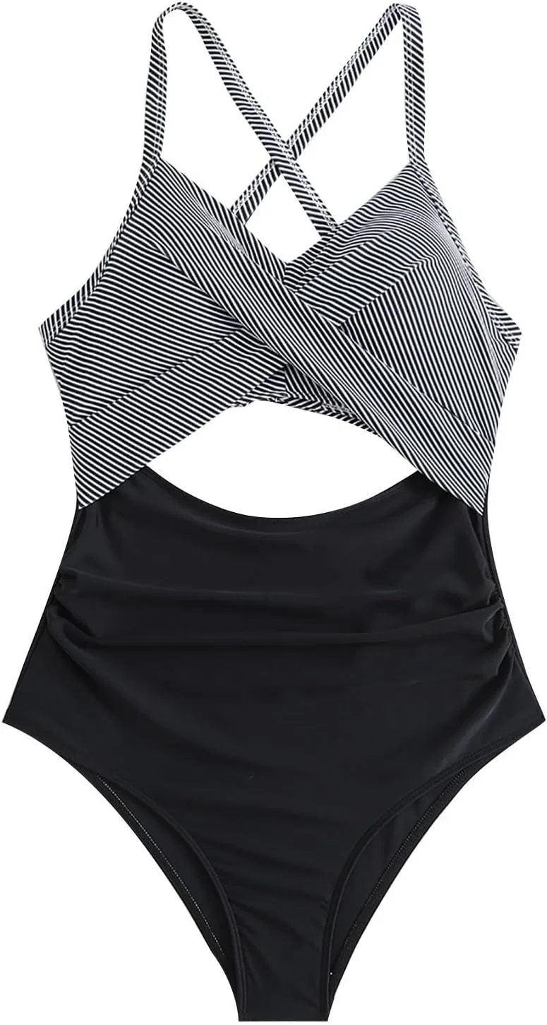 Женский цельный купальник с утяжкой живота с вырезом Monokini, Black — фото 2