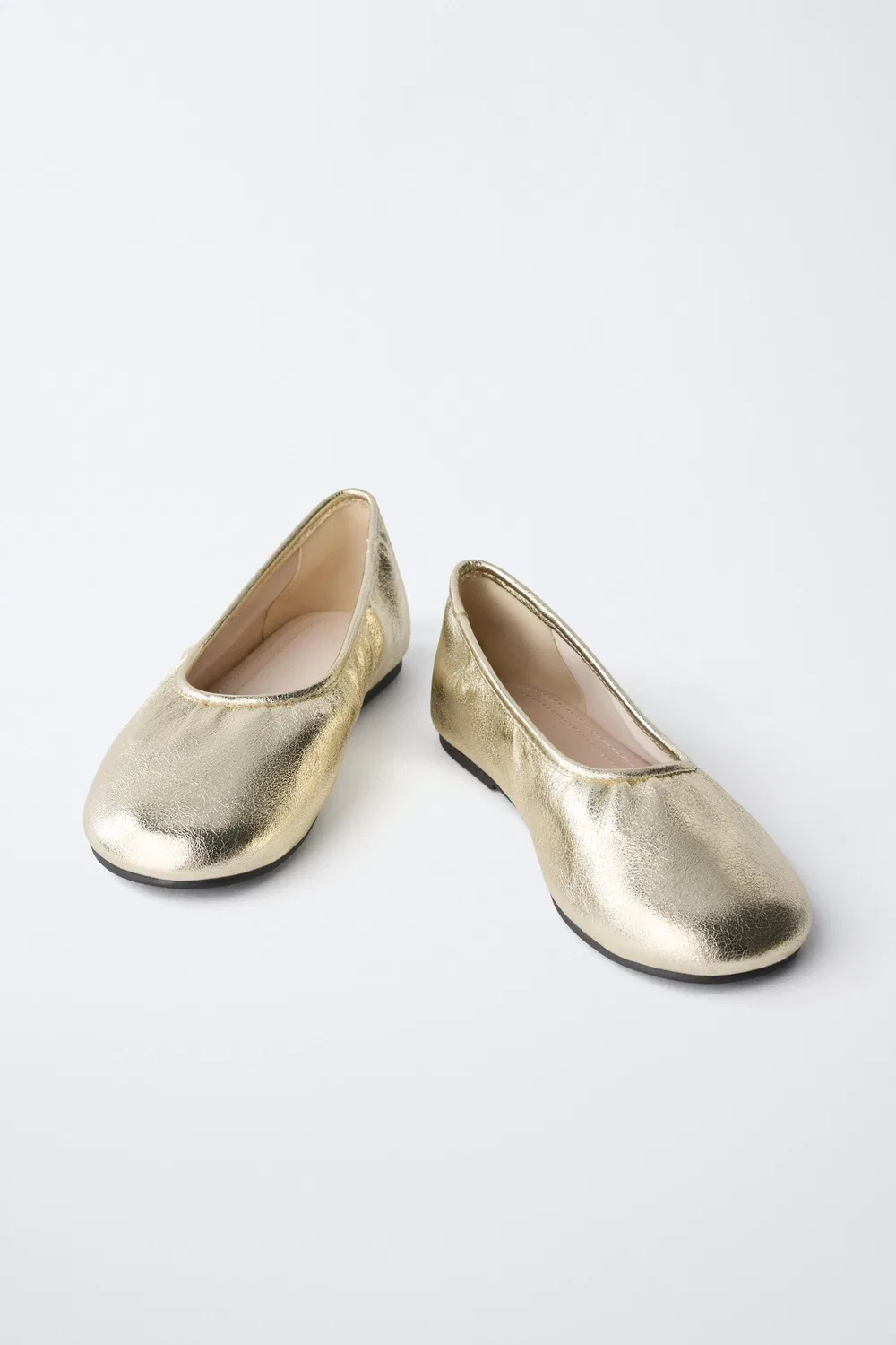 Металлические балетки ZARA, Gold — фото 3
