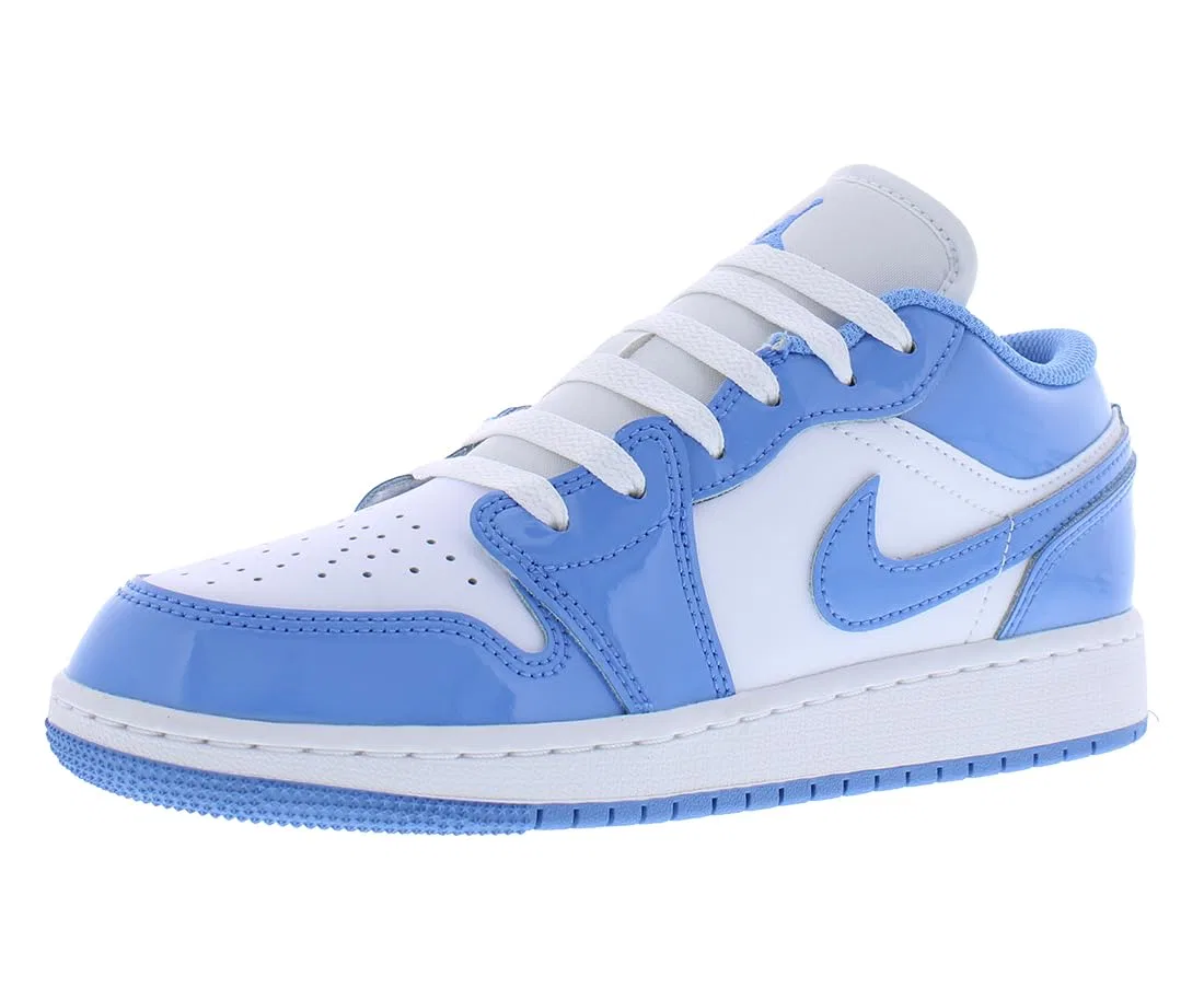 Детские баскетбольные кроссовки для мальчиков с кожаным верхом NIKE Air Jordan 1 Low (GS), White Blue Legend