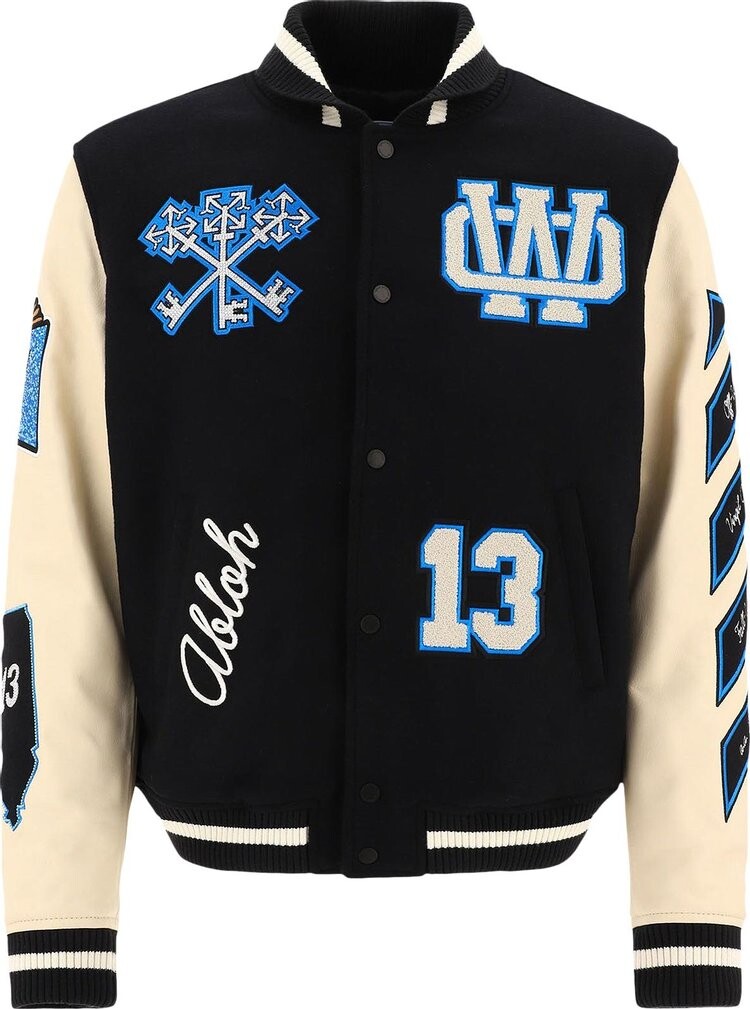 

Куртка Off-White Logo Patch Varsity Jacket 'Black/Peacock', черный