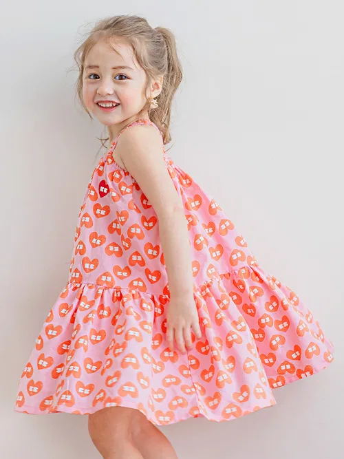 Детское платье для девочек хлопковое с принтом BB Heart Summer BABYBLEE, Pink