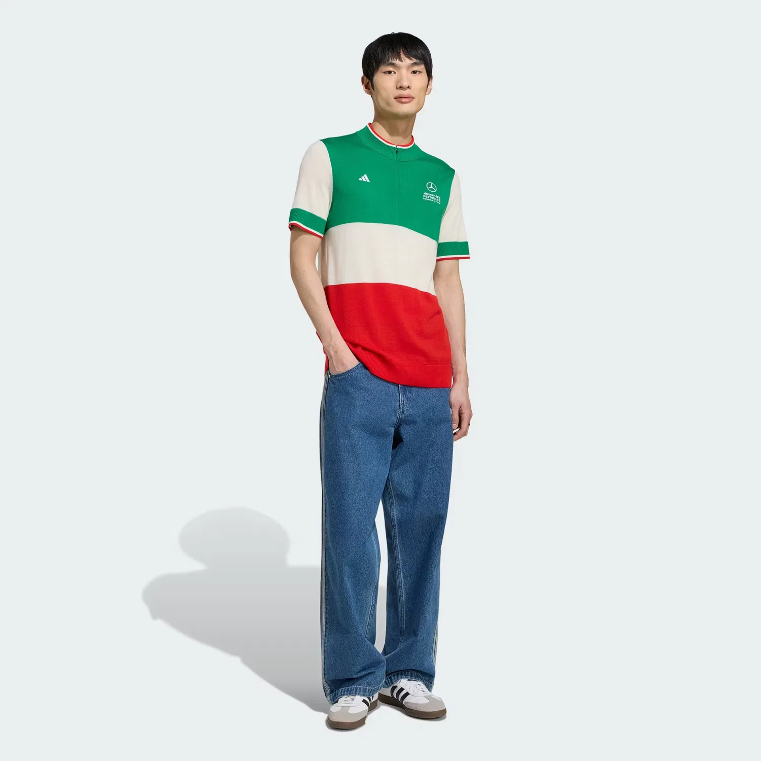 Мужская футболка с круглым вырезом Giro Di Mercedes Merino Top Adidas Performance, зеленый/белый/красный — фото 3