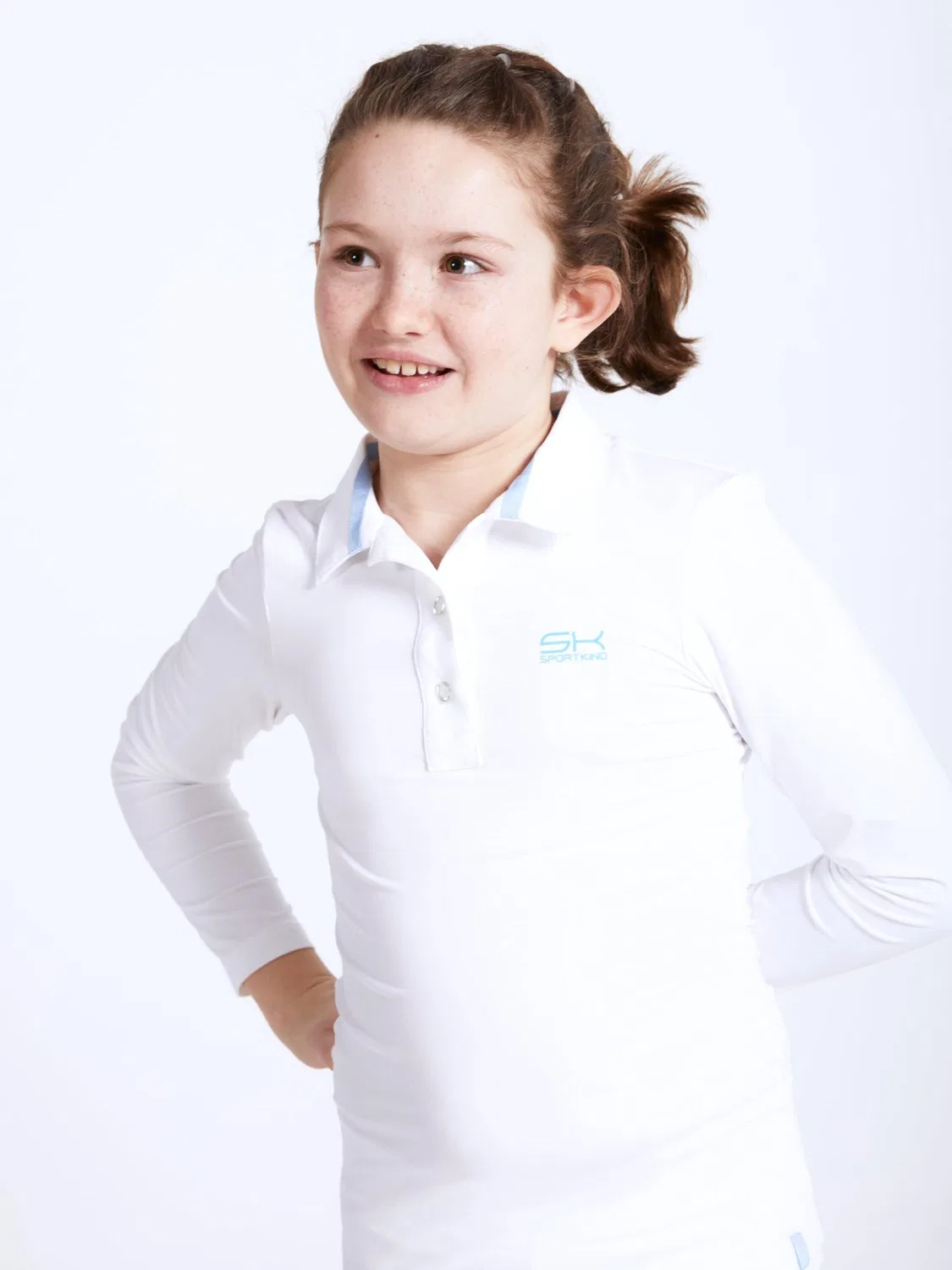 Спортивная рубашка-поло Sportkind Performance Shirt с длинным рукавом, белого цвета — фото 2