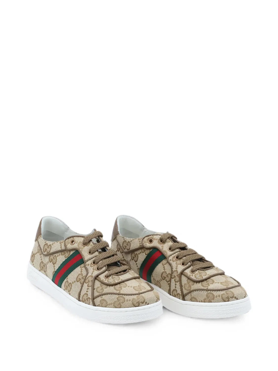 Кроссовки с узором GG Supreme и отделкой Web Gucci Kids, нейтральные цвета