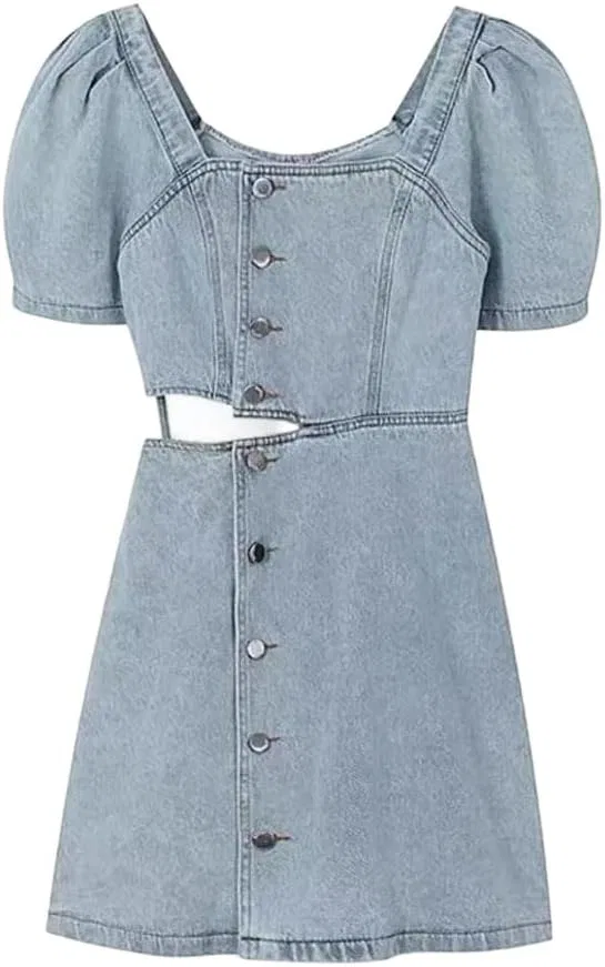 Женское джинсовое платье с открытыми плечами Retro, Blue