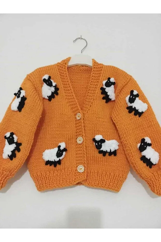 Детский кардиган с принтом Hand knitted lamb cardigan El Örgüsü Cici Bebe, Orange