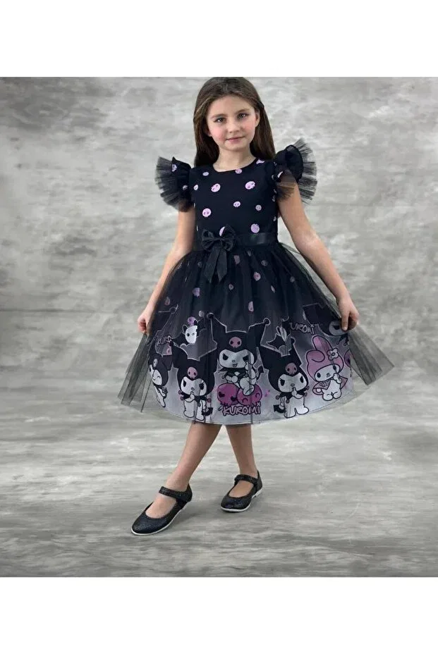 Детское платье для девочек с принтом Kuromi and My Melody Children's Dress, Generic Brands, Black