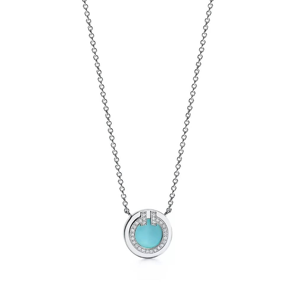 

Кулон с цепочкой Tiffany & Co. Diamond And Turquoise Circle, белое золото