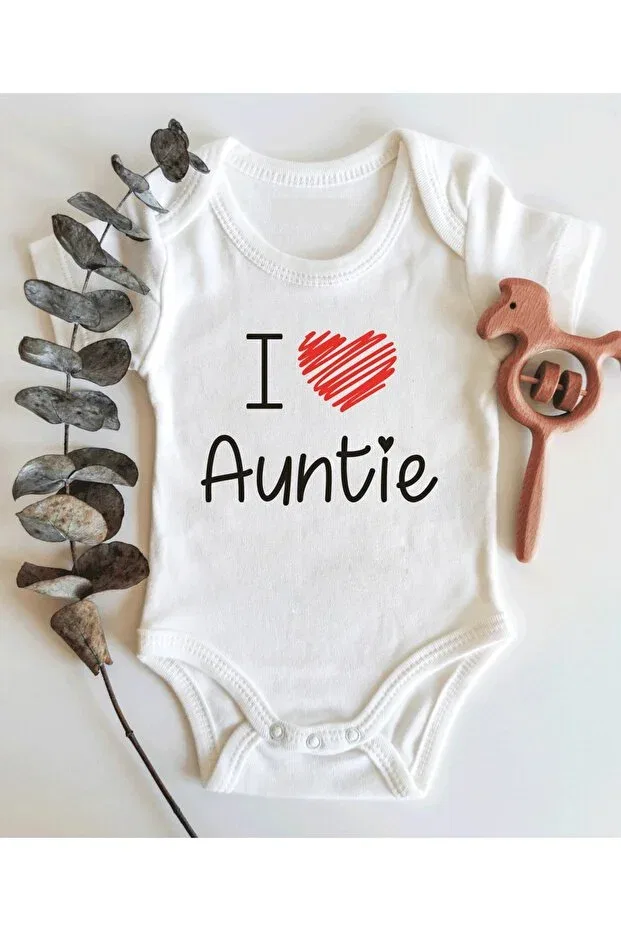 Детское боди для новорожденных с принтом I love auntie Babylimon, Белый