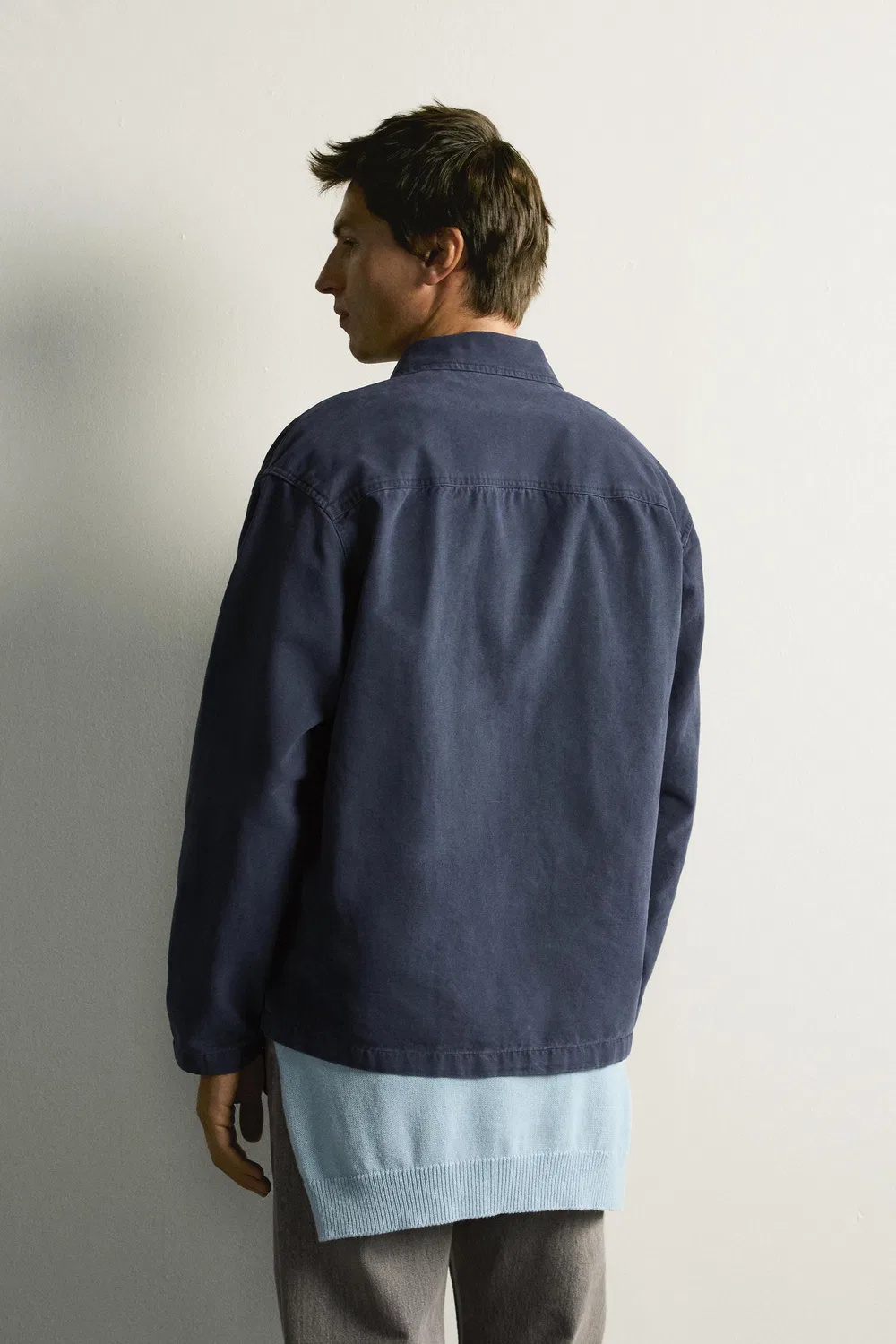 Рубашка-накидка стандартного кроя с застежкой-узлом. ZARA, Navy blue — фото 3