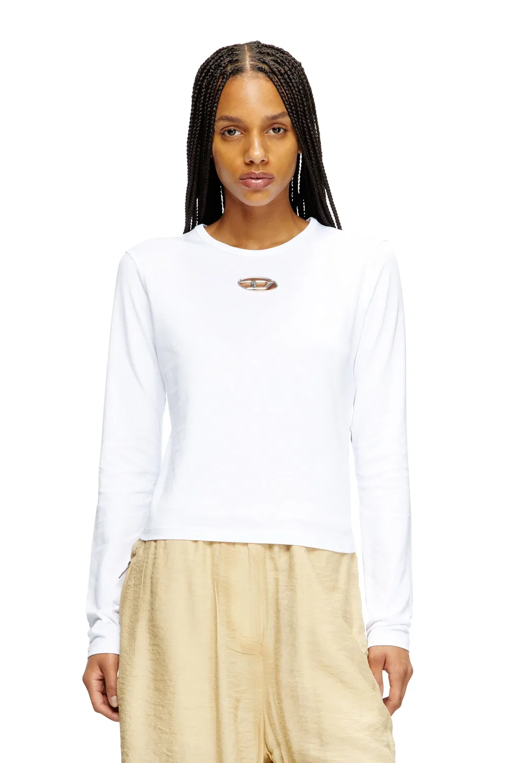 Женский лонгслив с вырезом Oval D Diesel, White