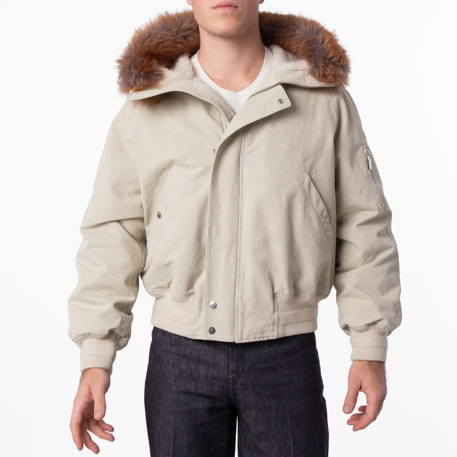 Куртка-бомбер хлопковая с отделкой из искусственного меха Natural Faux Fur Trim Cotton Bomber Jacket Burberry, Plaster