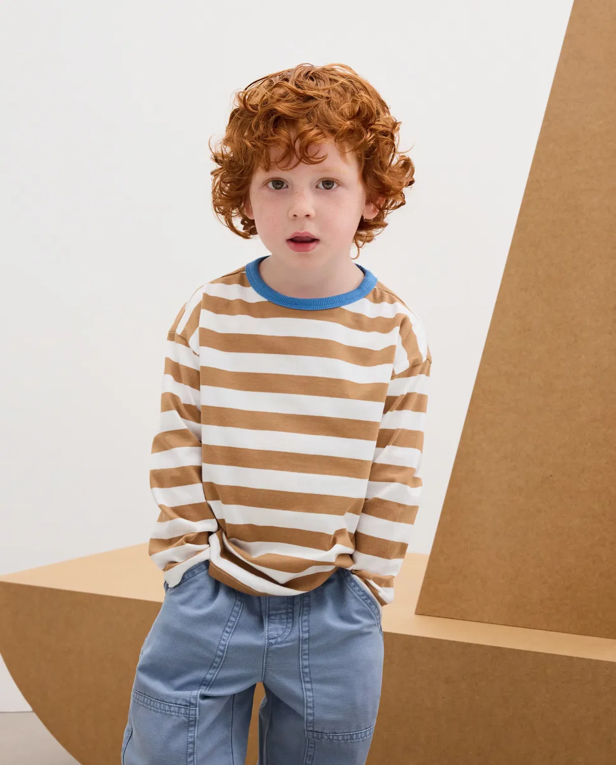 Детская футболка с длинным рукавом в полоску Kids El Corte Inglés, Marrón