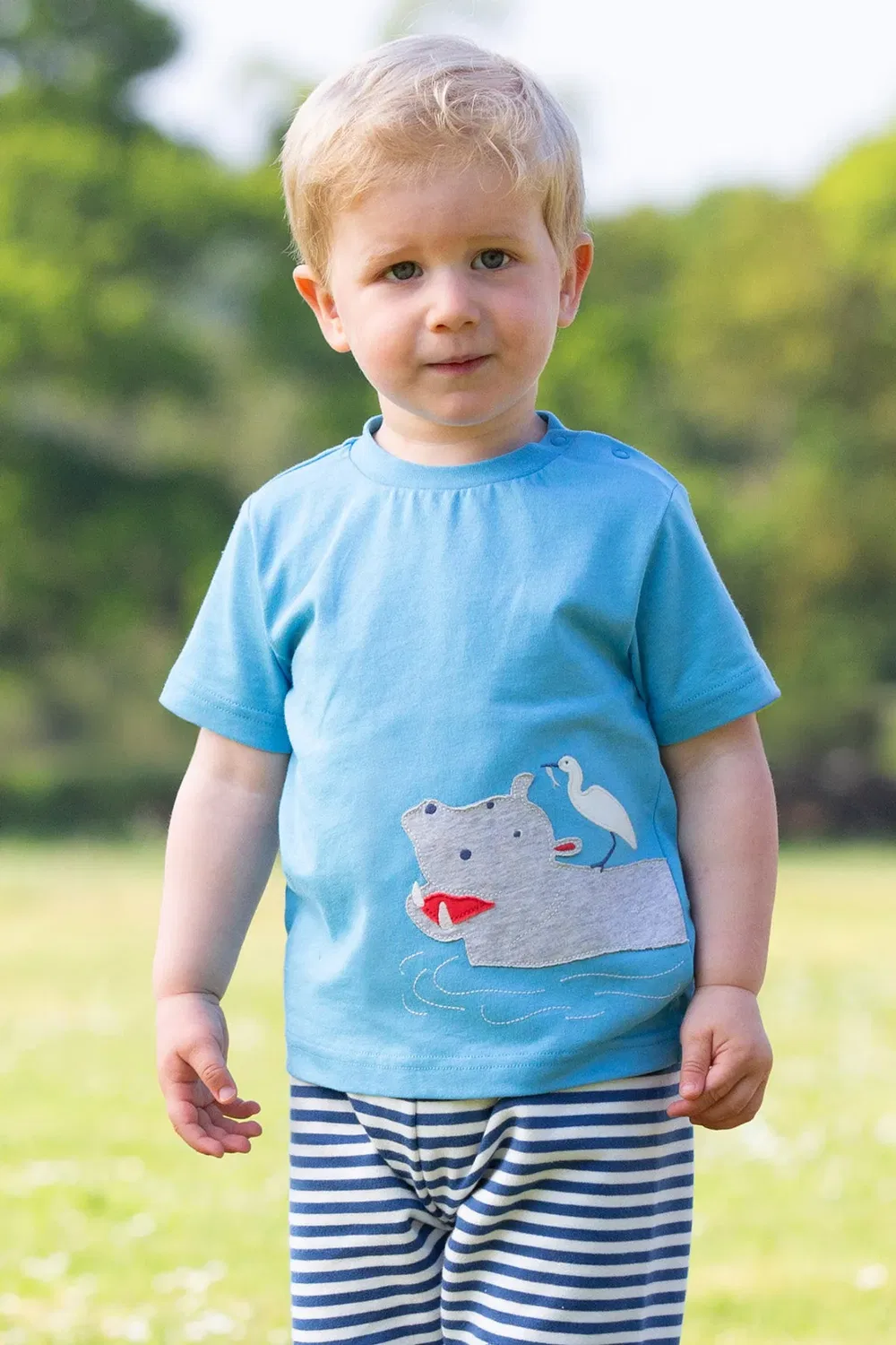 Детская футболка с принтом Happy Hippo Kite, Blue — фото 2