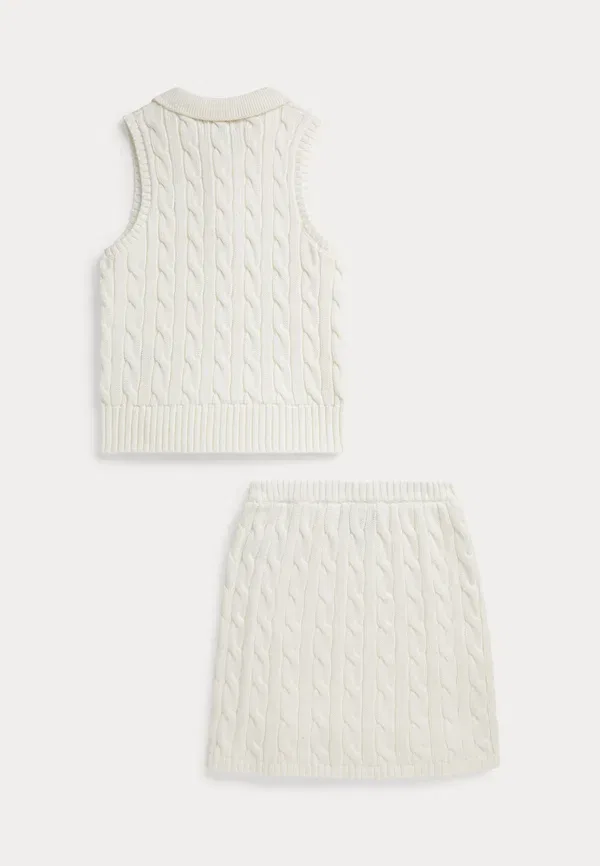 Комплект из свитера и юбки, хлопок, Cotton polo sweater & faux-wrap skirt, Polo Ralph Lauren, Deckwash White, белый — фото 3