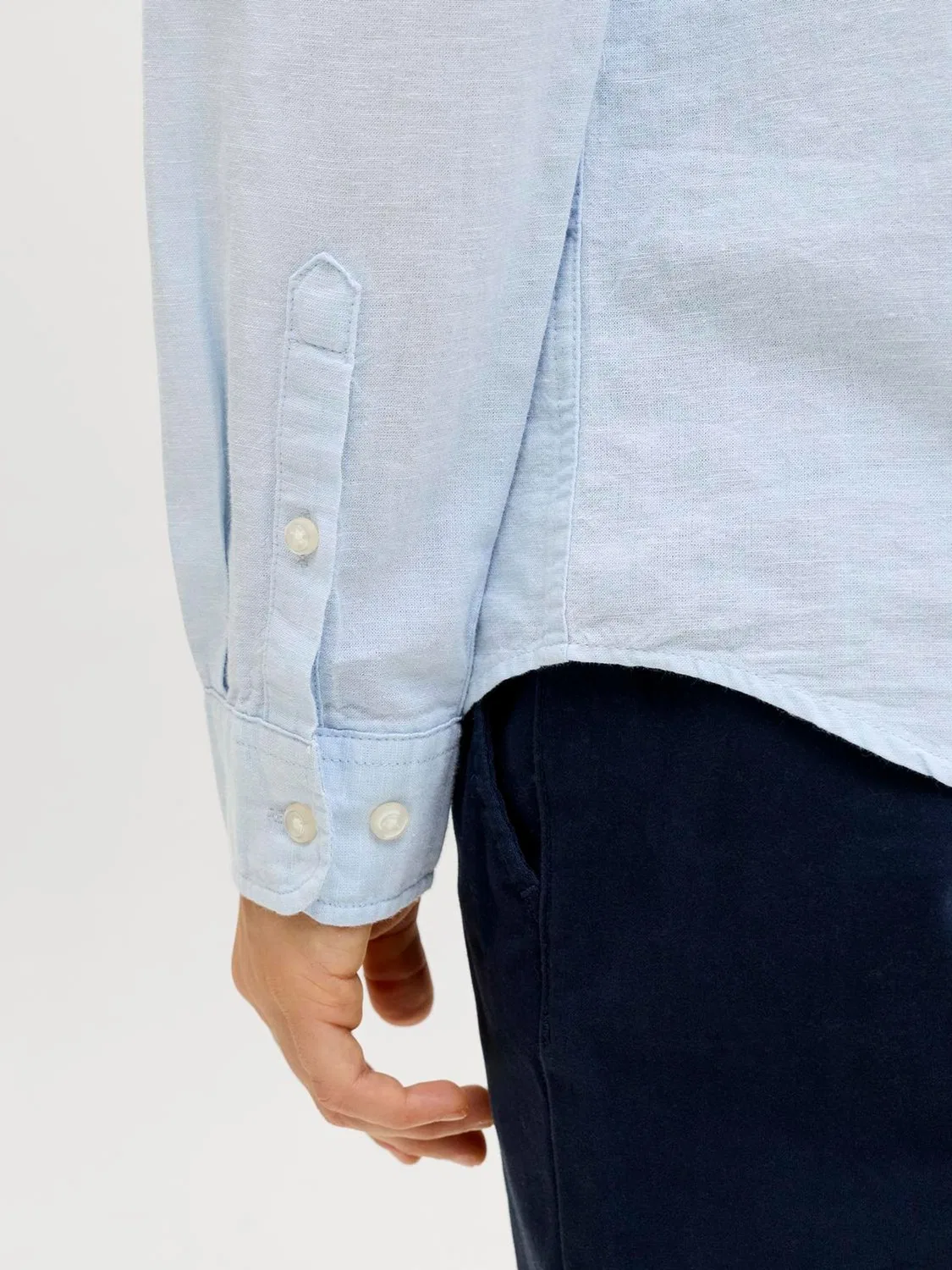 Рубашка из льняной смеси, классическая, Jack & Jones Junior, синяя — фото 4