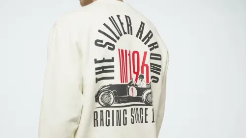 Мужской свитшот свободного кроя Mercedes - AMG Petronas Formula 1 Team Silver Arrows 1955 Adidas Performance, Off White/Granite — фото 2