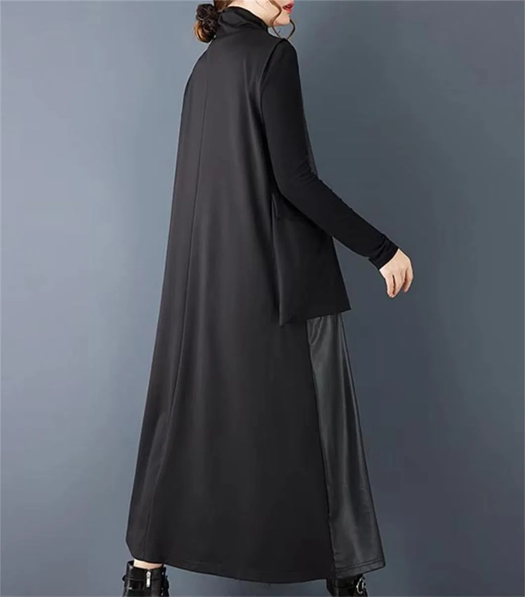 Женское платье миди с вставками из PU Turtleneck Sleeveless Midi Dress, Black — фото 2