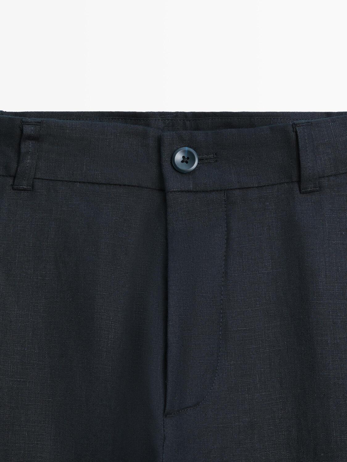 Брюки Massimo Dutti Tapered Fit Linen, темно-синий — фото 4